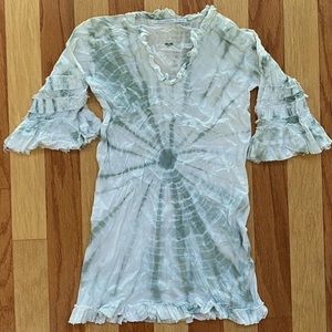 ANYA HINDMARCH BEACH GIRLS TIE DYE COTTON SWIM COVERUP DRESS GREEN WHITE 6 8 S